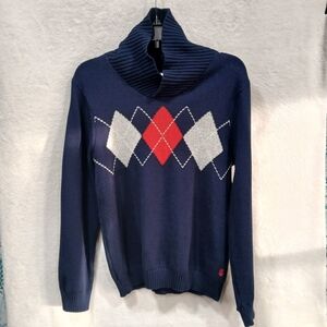 IZOD Boys Navy Shawl Collar Argyle Pullover Sweater Size 14/16 L Husky Preppy